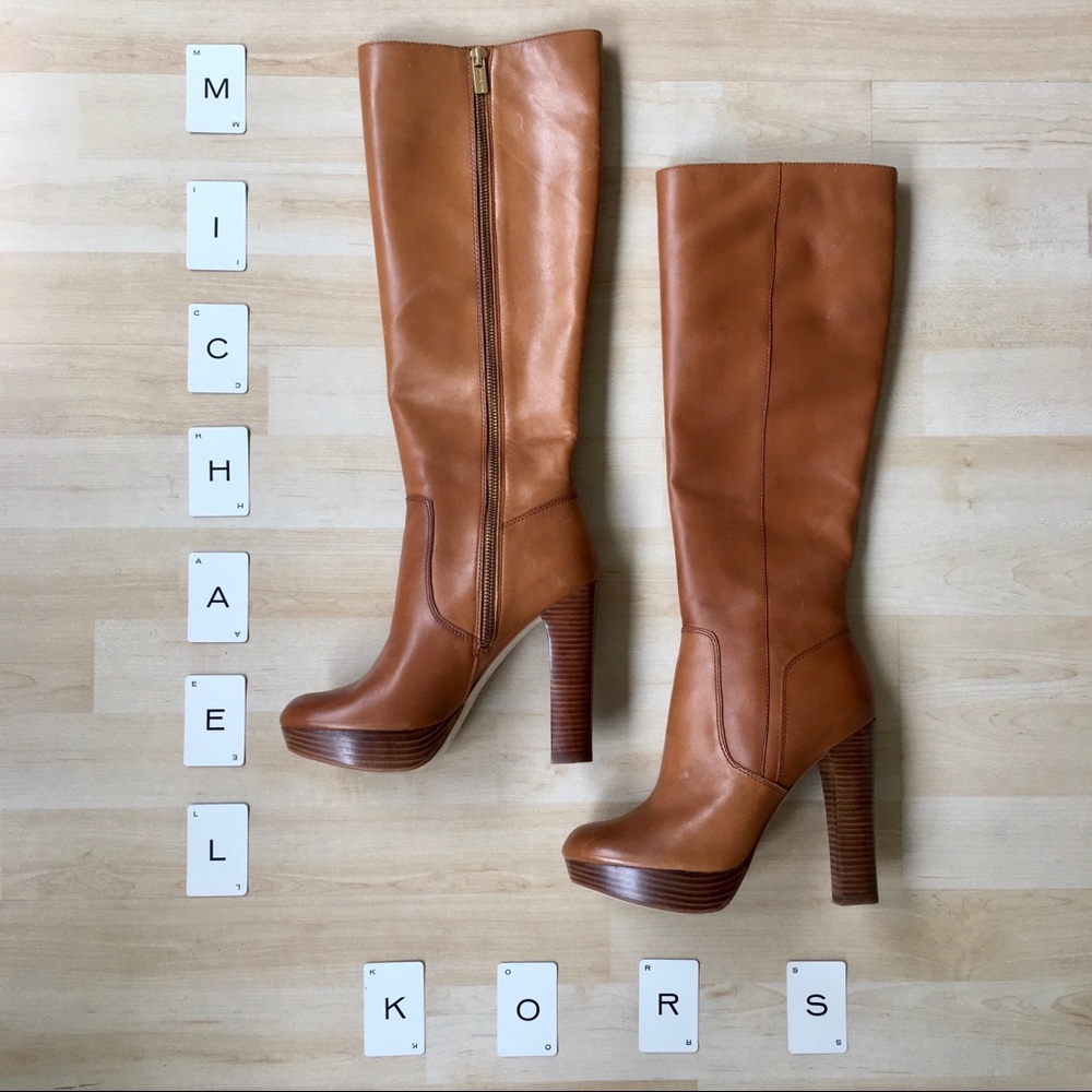 MICHAEL Michael Kors cognac brown genuine leather knee high heeled boots size 7